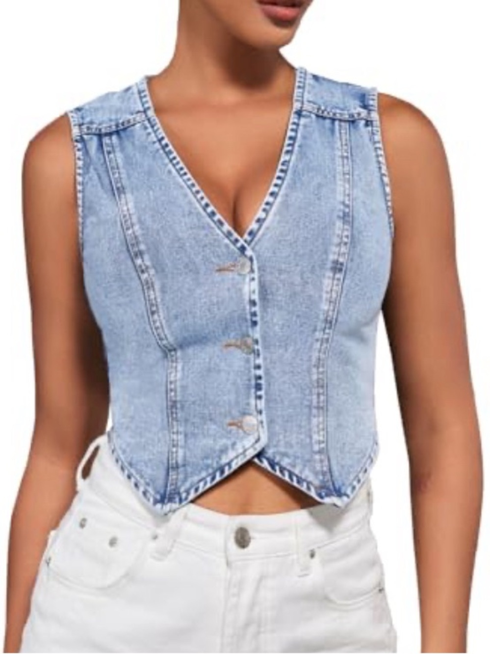 Women’s Lightwash denim jean vest top shirt summer casual festival western M